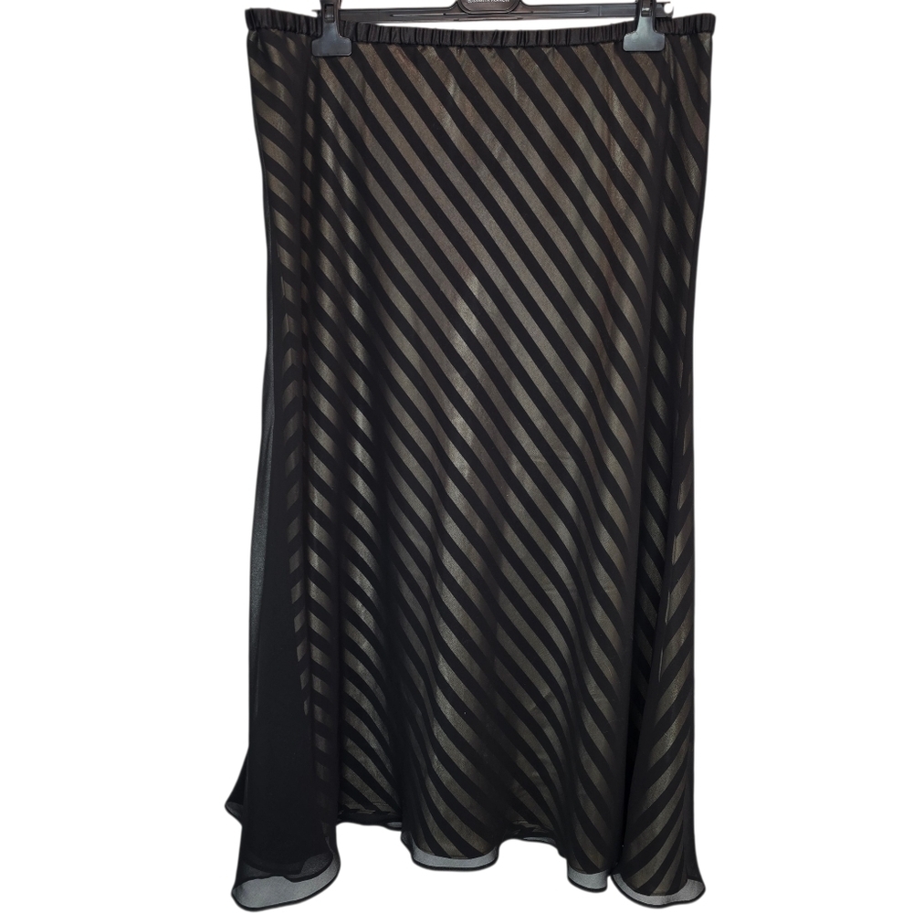 Jacques Vert Two-layer Skirt Black Sheer Outer Layer Diagonal Stripe Size 18 - Picture 2 of 11